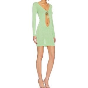 NWOT Women’s Superdown Green Sparkle Deep V Going Out Long-sleeve Minidress XS